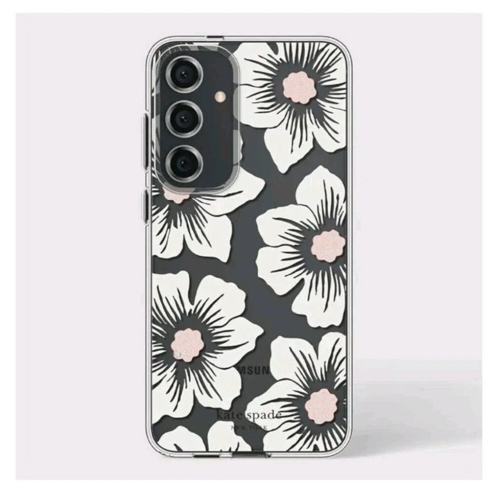 Kate Spade New York Samsung Galaxy S24 Plus Antimicrobial Hollyhock Floral Clear
